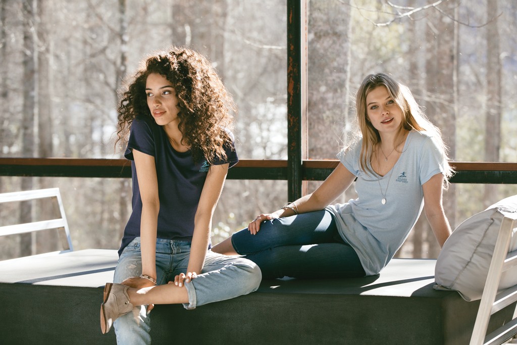 two women wearing custom-printed shirts