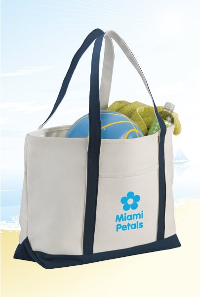 Large Canvas Tote Bag with Lime Green Handles screen-printed with Miami Petals logo. Great for the beach or for groceries.