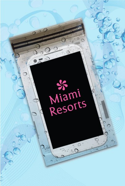 Waterproof, Smart Phone Pouch imprinted with Miami Resorts logo Custom Decorated Smart Phone Accessories
